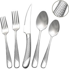 SHEUMHT 20 Stück Hammerschlag Silber Besteck, 18/10 Edelstahl Besteck Set, Modernes Küchenutensil Set Service für 4, Geschirr Set, Essbesteck Set inklusive Gabel Löffel und Messer