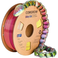 Tri Colors Silk PLA 3D printera filaments, varavīksnes PLA filaments 1,75 mm, izmēru precizitāte +/- 0,02 mm, 1 kg spole, koekstrūzijas 3D filaments ar spīdīgu zīdu, sarkans-zils-geltens