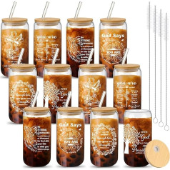 FillTouch Christliche Geschenke für Frauen, religiöse Geschenke für Frauen, 473 ml, Trinkgläser, Glasbecher mit Bambusdeckel und Glasstrohhalmen, inspirierende, spirituelle Geburtstagsgeschenke für