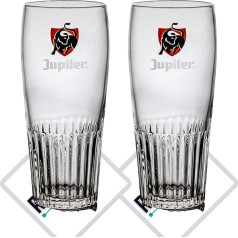 Roxley Jupiler Lager Beer X2 Half Pint Glass | 33cl Jupiler glāzes | Komplektā arī 2 firmas alus vāciņi