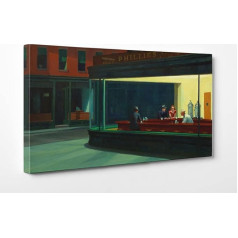 ShopArt - Paint Brush Effect Relief - Edward Hopper Nighthawks - augstas izšķirtspējas augstas izšķirtspējas formāta izdruka uz audekla, gatavs uzkarināšanai (50 x 100 cm)