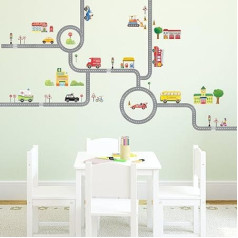 DECOWALL DW-1404S La strada e le Macchine (Medio) Adesivi da Parete Decorazioni Uzlīmes Murali Soggiorno Asilo Nido Camera Letto per Bambini Decalcomanie