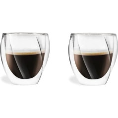 Vialli Design Set 2 x Thermogläser Doppelwandig 250 ml, Gläser für Latte Macchiato, Cappuccino, Cristallo Kollektion, Kaffeetassen, Kaffeegläser, Trinkgläser, Hitzebeständiges Glas, Transparente