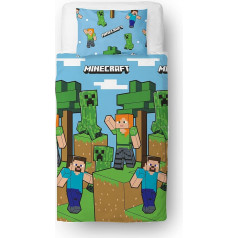 Minecraft Oficiālais vienvietīgās segas pārvalka komplekts Epic Blue Reversible Double Sided Duvet Cover Oficiālais Merchandise Ietver atbilstošu spilvena pārvalku komplektu