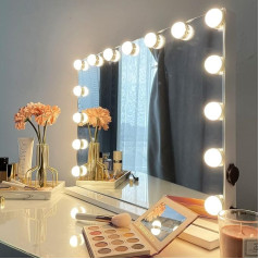 iCREAT Hollywood Make-Up Mirror with 15 Dimmable Bulbs Large 58 x 46 cm Cosmetic Mirror with Lighting Intelligent Touch Screen Brightness Adjustable Theatre Mirror Table Mirror