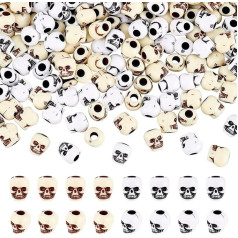 Arricraft Pack of 400 Skull Beads, Halloween 2 Colours Acrylic Charms Pendants Skeleton Skull Head Beads with Hole for DIY Crafts Jewellery Making Bracelet Necklace