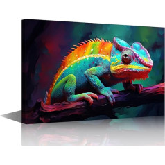 TISHIRON Cameleon Wall Art Animal Oil Painting with Paint Splash Canvas Picture Framed for Living Room Bedroom Office Bathroom Home Decor Ready to Hang 24x16 Inch