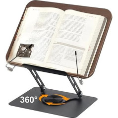 Buchständer zum Lesen, mit 360° drehbarem Sockel, Faltbarer Kochbuchständer Lehrbuchständer, Kochbuchständer höhenverstellbar für Notenblätter, schwerere Bücher, Laptop