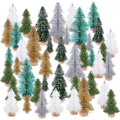 Kuuqa Mini Sizala sniega sals Ziemassvētku eglītes pudeles suku koki Plastmasas ziemas sniega ornamenti Tabletop koki ar Merry Christmas burtiem Xmas Party Home Party Diorama Models