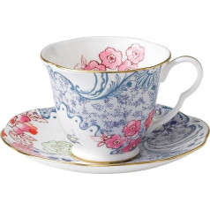 Wedgwood Teetasse und Untertasse, feines Knochenporzellan, Schmetterlingsblüte, Frühlingsblüten-Set