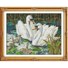 CRAFTiDA Krustdūrienu komplekti pieaugušajiem Iepriekš iespiests reljefa izšūšanas komplekts 11 Count 54x43cm DIY Craft Kit (Swan)