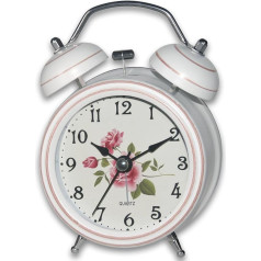 A5 Double Bell Alarm Clock No Ticking Silent Retro Victorian Style Metal Construction Small Analog Extra Loud with Night Light for Bedroom Office Travel Older Kids Girls