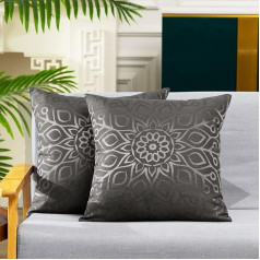 CaliTime Cushion Covers Dekoratīvie spilvenu pārvalki 2 modernu spīdīgu un matētu kontrastējošu Lotus ziedu ģeometrisko spilvenu pārvalku komplekts dīvānam 45 cm x 45 cm pelēks