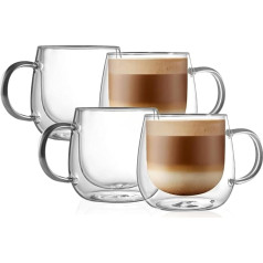 CNGLASS dubultsienu stikla kafijas tasītes 290ml/10oz lielas izolētas espresso tasītes 4 gab. komplekts