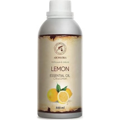 Citronu eļļa 500 ml - Citrus Limon - 100% dabīga, tīra citronu ēteriskā eļļa - citronu eļļa dabīgajai kosmētikai un aromterapijai - eļļa aromadifuzoriem - citronu eļļa aromātiskajām svecēm un ziepēm