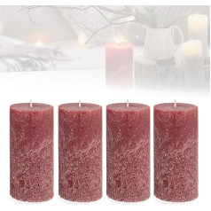 Smart-Planet 4 Ambiente Rustic Pillar Candles komplekts - Bordeaux - Liela lauku sveces 12 cm - ilgs degšanas laiks aptuveni 54 stundas Ziemassvētku sveces Adventes vainags