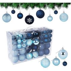 Agoer Pack of 100 Christmas Baubles Set Christmas Tree Baubles - Glitter Decoration Plastic Christmas Tree Baubles Set for Christmas Tree Decoration, Blue Christmas Baubles for Christmas New Year