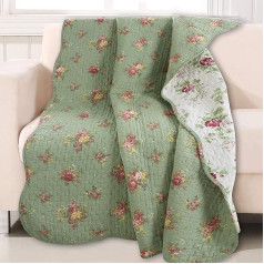 Mājīgs Line Home Fashions Vintage ziedu stepēts Throw 100 % kokvilnas atgriezenisks visu gadalaiku Bloom