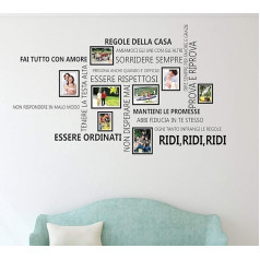 Wallflexi Familie Zitate Italienischer Vogelkäfig Wand Sticker mit Foto Holzrahmen, Vinyl Mehrfarbig, 90 X 30 X 0.05 CM