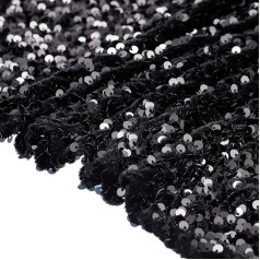 sourcing map Black Sequin Audums 2 metri garums 6,2 pēdas plats samta auduma acs pilna Glitter Sequins šūšana amatniecības apģērbu apdare