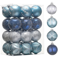 VALERY MADELYN Christmas Baubles 24 gabali 6 cm eglīšu rotājumi Baubles ar pakaramo Shiny Glitter Ziemassvētku eglīšu rotājumi Ziemassvētku dekorēšanai Tradicionālā tematika Sudraba ledus zils