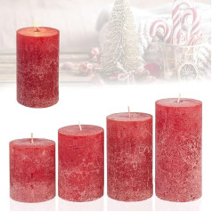 Candelo Набор из 4 деревенских свечей Ambience Christmas - деревенская свеча Advent Wreath в красном/красном цвете - 8/10/12/14 см - красная свеча Advent Christmas Candle