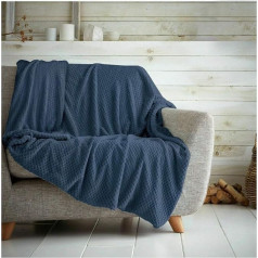 Vafeļu hokeja biškopja pārklājs Soft Warm Throw Sofa Bed Travel Bedspread Navy Blue Single - 125x150cm