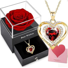 Ewige Rose mit Schmuck, Roze, stabilizēta, rot, konserviert, echte Rose, Geschenk für Damen, Geburtstag, Valentinstag, Weihnachten, Muttertag, Geschenke für Ihre Frau, Mutter, Großmutter, Freundin