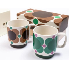 Orla Kiely 2 krūzītes no keramikas Atomic Flower - Jewel/Latte dāvanu kastītē