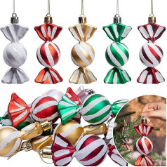 15 gabali Ziemassvētku konfekšu rotājumi Karājas krāsains gliter Pole piparmētru eglītes apdare Shatterproof X'Mas konfektes ar virvēm Ziemassvētku eglītei Home Party Holiday