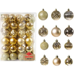 48 Ziemassvētku eglīšu rotājumu komplekts Baubles Hanging Ornaments Shatterproof Baubles Hanging Pendant Decorations for Christmas Tree, Coloured Christmas Bauble Set 4 cm 6 cm Christmas Baubles, Gold