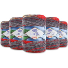 LaVita Yarn Batik dzija adīšanai ar rokām, vilna, 5 gabalu iepakojums, 100% mikro akrils, 1 bumbiņa, 100 g, 170 m (DG06)