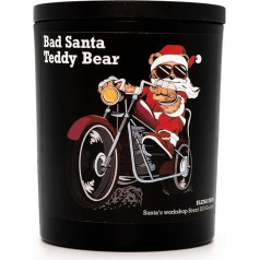 Aromatizēta svece Bad Santa Teddy Bear Ziemassvētku sojas vaska svece ar krekinga koka daktiņu, roku darbs, 200 g, degšanas laiks līdz 60 stundām, Elena Days