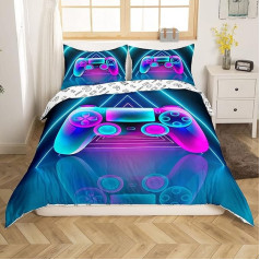 Videospēļu sega, bērnu moderns VR Gamer gultasveļas komplekts, Gamepad kontrolieris, Joystick Comforter Cover zēniem, meitenēm, pusaudžiem, spēļu istabai, ģeometriskais trīsstūra sega, zils violets 155