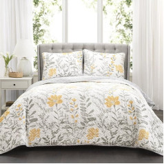 Lush Decor Yellow Aprile Aprile Reversible Quilt 3 Piece Floral Design Double Queen Dzeltena un pelēka krāsā