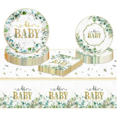 MAGLAUG Babyparty-Dekorationen, Neutral, Eukalyptus, Salbeigrün, Babyparty-Dekorationen, Mädchen, Jungen, Baby-Party, Pappteller, Becher, Servietten, Tischdecke, Geschirr für Geschlechtsoffenbarung,