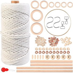 Cieex Macrame siūlai, 3 mm, 100 m natūralios medvilnės siūlų, Macrame virvės virvės siūlų rinkinys pradedantiesiems su instrukcijomis, smėlio spalvos virvė, skirta 