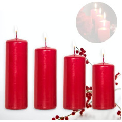 Smart-Planet Набор из 4 свечей Christmas Ambience Pillar Candles Bordeaux 12/14/16/18 см Christmas Candles Advent Wreath Advent Candle Christmas Decoration