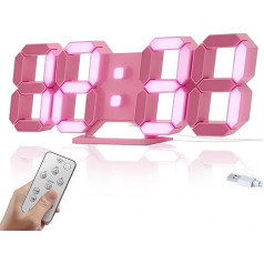 COVERY Digitale 3D-Wanduhr, LED-Schreibtischuhren, 25,4 cm große Zahlen, One-Touch-Lichtschalter für Mädchenzimmer - Alarm, Schlummerfunktion, Temperatur, Fernbedienung, Nachtlicht, automatische