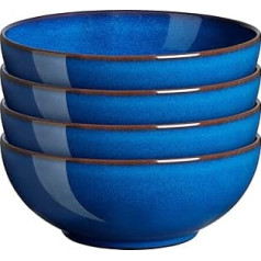 Denby Imperial Blue graudaugu bļodas, 4 kastroļi, droši mazgāt trauku mazgājamā mašīnā, droši mikroviļņu krāsnī, 820 ml, 17 cm, karaliski zila keramikas trauki, izturīgi pret šķembām un plaisāšanu, zupas bļodas kupejām