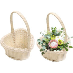 Hujinkan 2 Stück Mini-Webkörbe, Hochzeits-Blumenkorb, 10 X 6 cm, Herzförmiger, Gewebter Korb Mit Griff, Rattan-Körbe Osters-Süßigkeitskorb, Blumenmädchen-Körbe Für Hochzeit, Ostern, Valentinstag