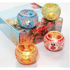 Gugxiom Mosaic Candle Holder Stikla sveču turētājs Handmade 4 gabaliņi Handmade Romantic Mosaic Candle Holder Tējas gaismas turētāja komplekts Valentīna dienas svinību dekorēšanai