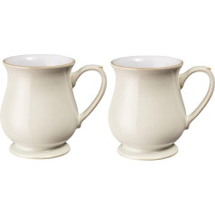 Denby Craftman's Linen kafijas krūzes, 2 krūzītes, 12 unču komplekts, elegants izliektu akmeņkaļa krūzīšu komplekts tējai, droši mazgāt trauku mazgājamā mašīnā un mikroviļņu krāsnī