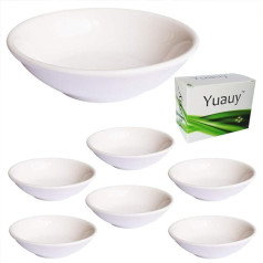 Yuauy Pack of 6 Round 7mm Porcelāna sojas mērces bļodas Keramikas iemērkšanas bļodas Balta palete vakariņām, cepšanai, grilēšanai un gatavošanai