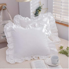 TEALP spilvenu pārvalki Vintage Design 100% kokvilnas spilvena pārvalks ar neredzamu rāvējslēdzēju Pure White 2 dekoru iepakojums Home Decor spilvena pārvalks ar nobružātiem RUFFLES 45 x 45 cm