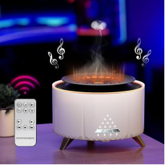 Flammen Aroma difuzors ar Bluetooth Lautsprecher, 350mL Luftbefeuchter Schlafzimmer, 2 Spray Muster DuftöL difuzors, gaisa difuzors mitrinātājs ar 7 krāsām LED-Licht, 7 Naturklänge, Defuser für Kinder