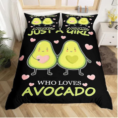 Loussiesd Meitenes Avocado gultas veļa komplekts bērniem Cute Cartoon Avocado sega segt bērniem Sievietes guļamistaba zaļš Svaigi augļi Comforter Cover Set Avocado Lovers vienvietīga izmēra, Multicoloured 25