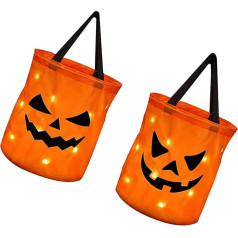 SEAFRONT Halloween Candy Bag, Pack of 2 ķirbju LED Halloween Candy Bags Battery Operated atkārtoti lietojams gaismas Halloween ķirbju Candy Bag bērniem Halloween Party