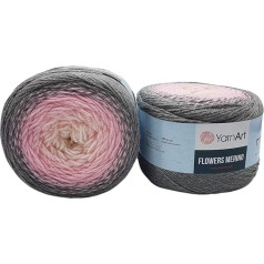 YarnArt Flowers Merino, 450 g Bobbel vilnas krāsu gradients, 25% jauna vilna, daudzkrāsaina (pelēka, rozā, balta 544)