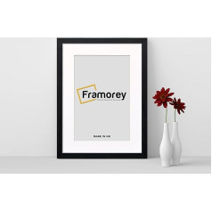 FRAMOREY Black Picture Frame, Photo Frame, Flat Wood Effect Picture Frame, Home Decoration, Modern Flat Frame, Wall Art, A2 Black Poster Frame with White Mount